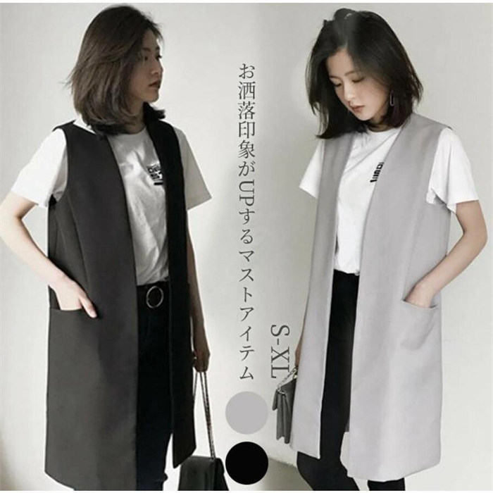 <br>ベスト レディース 春秋 ノースリーブ ロングジレ トレンチベスト 無地 ジレンチ トップス ロングベスト レディース ジレ フォーマル 春 秋 冬 大きいサイズ ゆったり 大人 OL