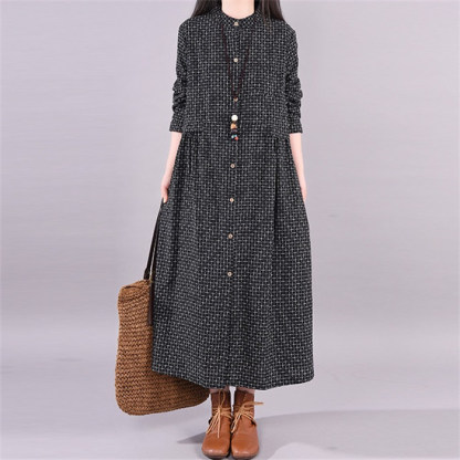 <br>ロングワンピース シャツワンピース 冬 春 長袖 レディース きれいめ 大きいサイズ 秋 冬 ワンピース ロング丈 綿 コットン 体型カバー ロングワンピ チェック柄 総柄 ミモレ丈 ゆったり カジュアル 大人可愛い 日常 通勤 通学 着痩せ 秋冬 送料無料