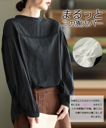 シャツ レディース 長袖 綿 白 おしゃれ 春 刺繍 春秋 きれいめ 長袖シャツ ブラウス トップス シャツブラウス 体型カバー ゆったり バックボタン 送料無料