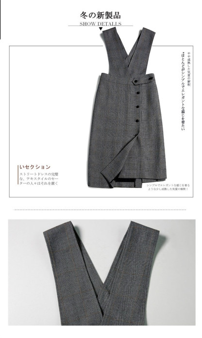 <br>2点セットアップ ジャンスカ グレンチェック サロペットスカート ワンピース 膝丈 レディース ジャンパースカート オールインワン 長袖 秋 冬 暖かい タイトスカート ニットセーター ハイネック タートルネック カジュアル 通学 通勤 重ね着 きれいめ 着痩せ 春 送料無料