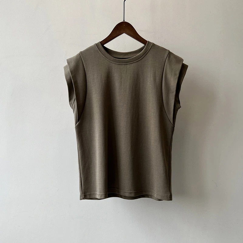 【送料無料】tシャツ レディース フレンチスリーブ カットソー きれいめ Tシャツ 無地 クルーネック トップス 夏 カジュアル 二の腕カバー ナンニング ノースリーブ シンプル ベーシック コットン 綿 オフィス お出かけ デート 楽ちん ゆったり ブラック 黒