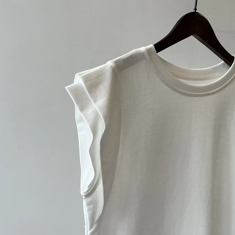 【送料無料】tシャツ レディース フレンチスリーブ カットソー きれいめ Tシャツ 無地 クルーネック トップス 夏 カジュアル 二の腕カバー ナンニング ノースリーブ シンプル ベーシック コットン 綿 オフィス お出かけ デート 楽ちん ゆったり ブラック 黒