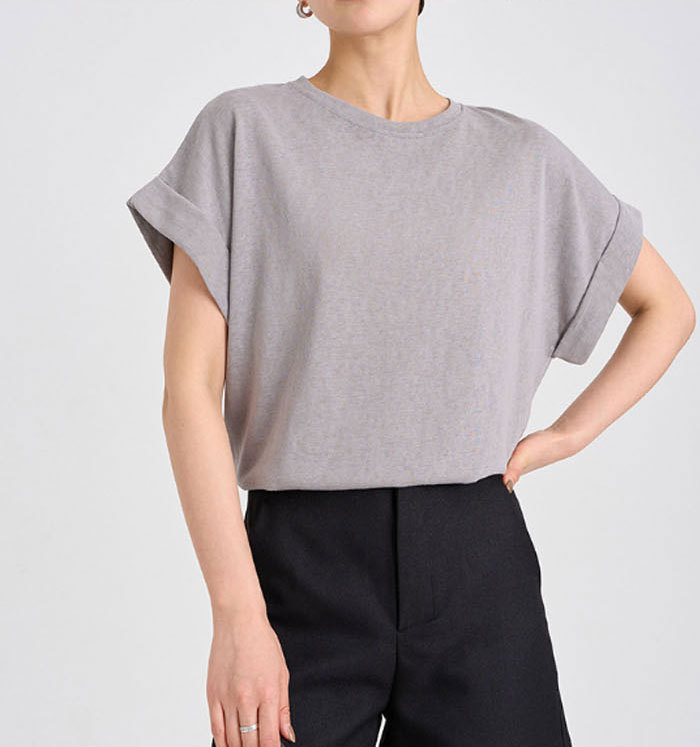 【新色追加!】Tシャツ レディース 半袖 カットソー クルーネック フレンチスリーブ ドルマンスリーブ 綿麻 コットン リネン ロング tシャツ トップス きれいめ インナー ティーシャツ チュニック 体型カバー 大きいサイズ Uネック 丸首 二の腕カバー 無地 春 夏