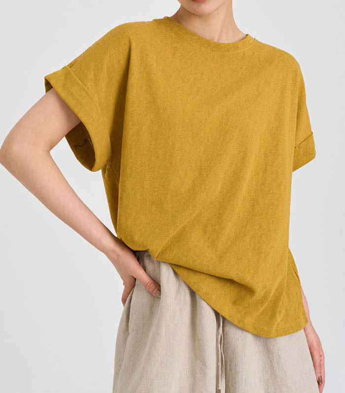 【新色追加!】Tシャツ レディース 半袖 カットソー クルーネック フレンチスリーブ ドルマンスリーブ 綿麻 コットン リネン ロング tシャツ トップス きれいめ インナー ティーシャツ チュニック 体型カバー 大きいサイズ Uネック 丸首 二の腕カバー 無地 春 夏