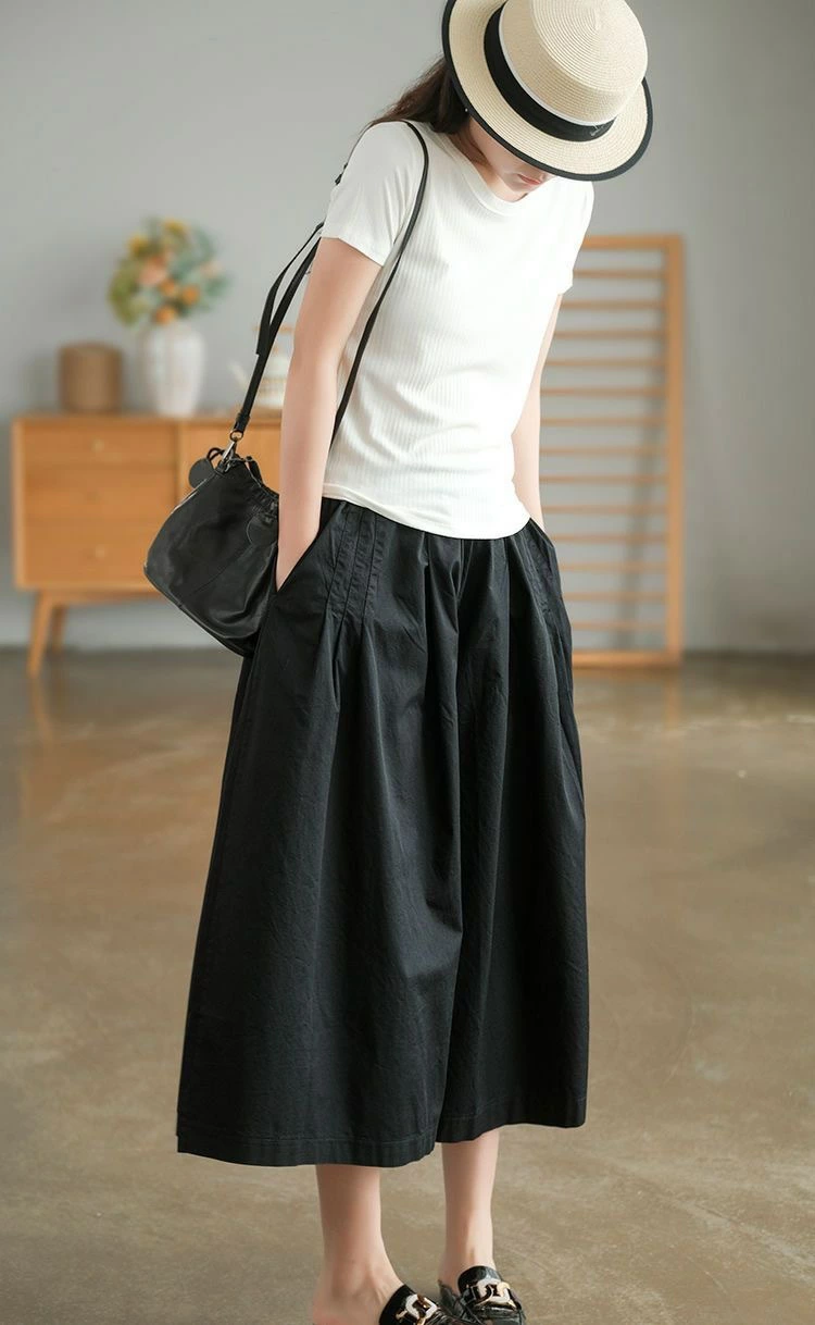 ガウチョパンツ レディース パンツ 8分丈 ワイドパンツ スカーチョ きれいめ 大きいサイズ ウエストゴム ボトムス コットン 無地 春夏 体型カバー ゆったり フレアパンツ チノパンツ 薄手 楽チン 着痩せ 脚長 カジュアル 大人 ナチュラル 30 40 50代