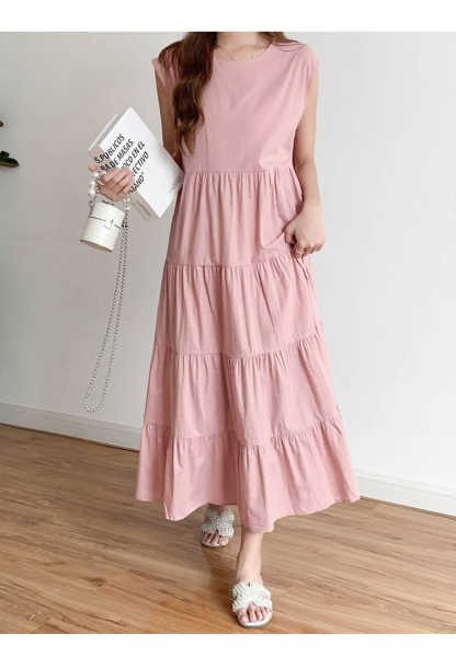 ワンピース ティアード ワンピース ノースリーブ 夏 レディース ふんわり ワンピース 無袖 ロング丈 ティアード ガーリー ヴィンテージ ゆったり 大きいサイズ 体型カバー シンプル リゾート 旅行 ビーチ