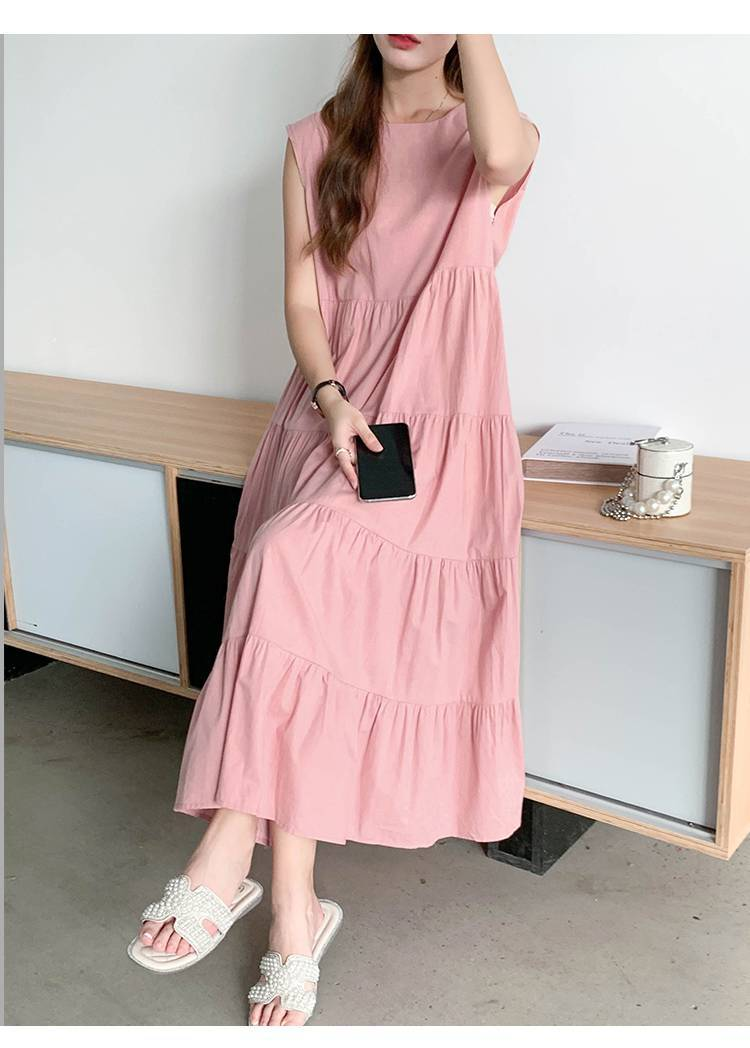 ワンピース ティアード ワンピース ノースリーブ 夏 レディース ふんわり ワンピース 無袖 ロング丈 ティアード ガーリー ヴィンテージ ゆったり 大きいサイズ 体型カバー シンプル リゾート 旅行 ビーチ
