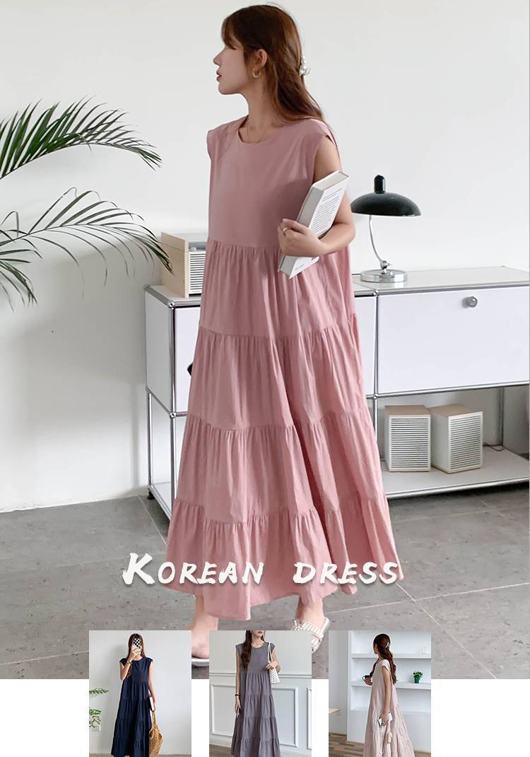ワンピース ティアード ワンピース ノースリーブ 夏 レディース ふんわり ワンピース 無袖 ロング丈 ティアード ガーリー ヴィンテージ ゆったり 大きいサイズ 体型カバー シンプル リゾート 旅行 ビーチ
