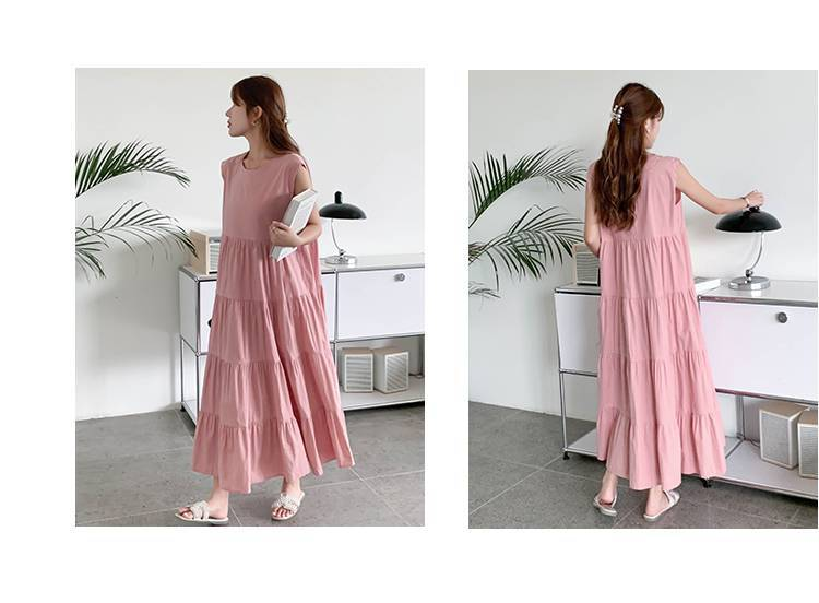 ワンピース ティアード ワンピース ノースリーブ 夏 レディース ふんわり ワンピース 無袖 ロング丈 ティアード ガーリー ヴィンテージ ゆったり 大きいサイズ 体型カバー シンプル リゾート 旅行 ビーチ