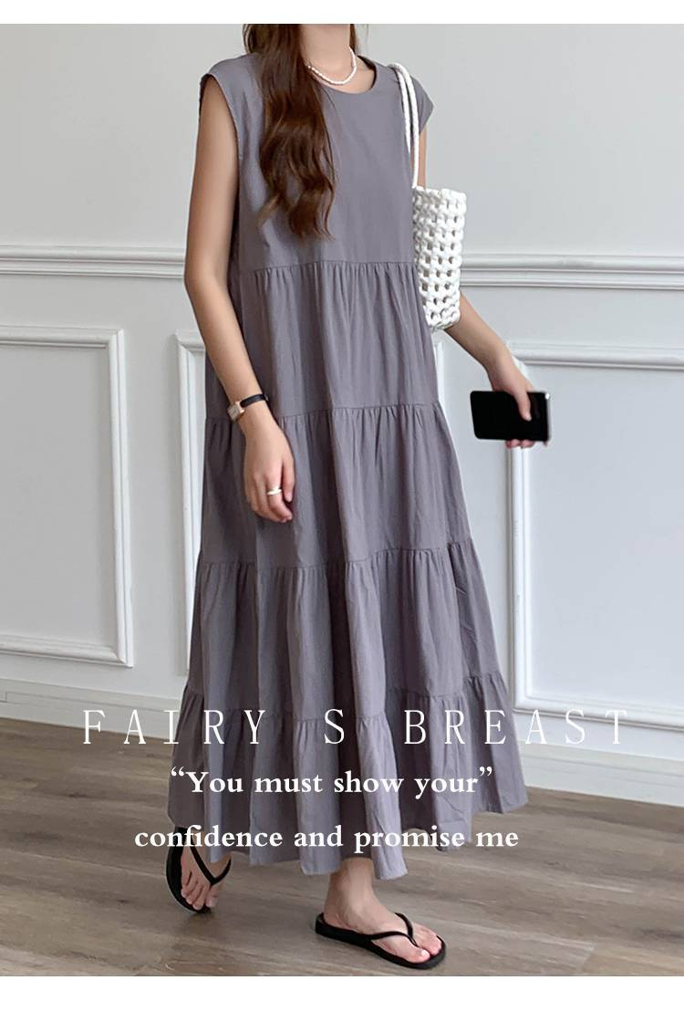 ワンピース ティアード ワンピース ノースリーブ 夏 レディース ふんわり ワンピース 無袖 ロング丈 ティアード ガーリー ヴィンテージ ゆったり 大きいサイズ 体型カバー シンプル リゾート 旅行 ビーチ