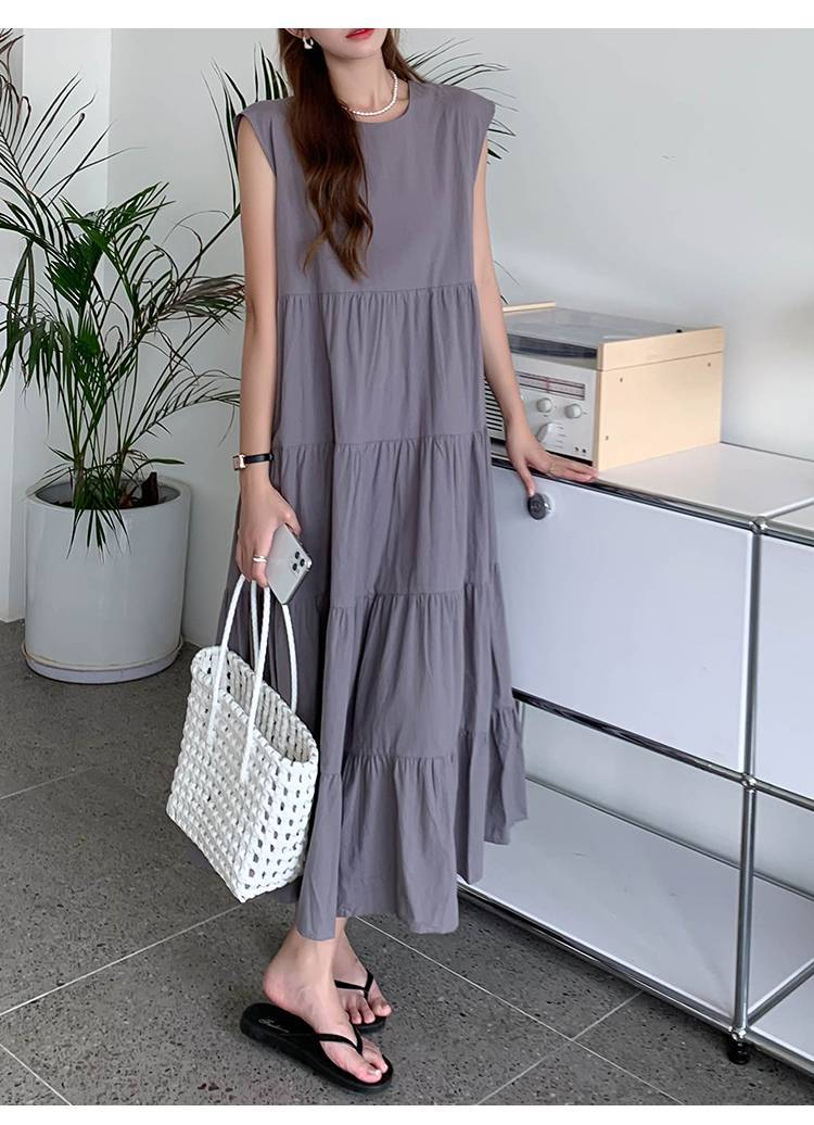 ワンピース ティアード ワンピース ノースリーブ 夏 レディース ふんわり ワンピース 無袖 ロング丈 ティアード ガーリー ヴィンテージ ゆったり 大きいサイズ 体型カバー シンプル リゾート 旅行 ビーチ