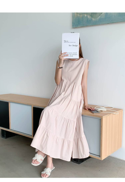 ワンピース ティアード ワンピース ノースリーブ 夏 レディース ふんわり ワンピース 無袖 ロング丈 ティアード ガーリー ヴィンテージ ゆったり 大きいサイズ 体型カバー シンプル リゾート 旅行 ビーチ