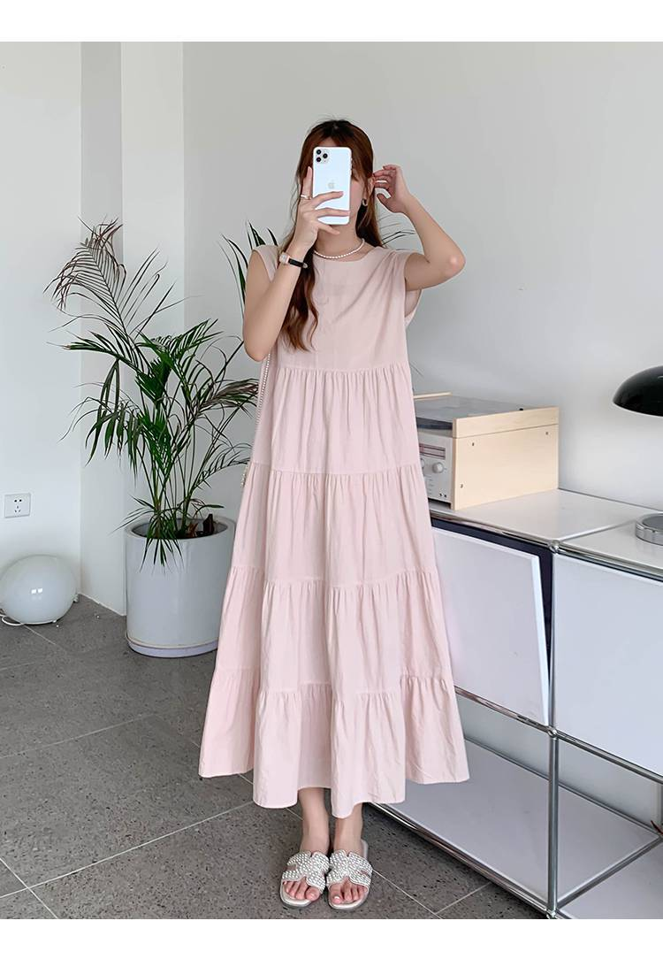 ワンピース ティアード ワンピース ノースリーブ 夏 レディース ふんわり ワンピース 無袖 ロング丈 ティアード ガーリー ヴィンテージ ゆったり 大きいサイズ 体型カバー シンプル リゾート 旅行 ビーチ