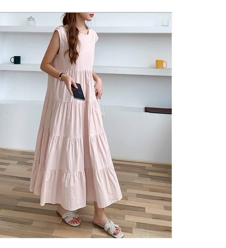 ワンピース ティアード ワンピース ノースリーブ 夏 レディース ふんわり ワンピース 無袖 ロング丈 ティアード ガーリー ヴィンテージ ゆったり 大きいサイズ 体型カバー シンプル リゾート 旅行 ビーチ