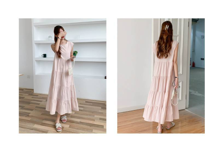 ワンピース ティアード ワンピース ノースリーブ 夏 レディース ふんわり ワンピース 無袖 ロング丈 ティアード ガーリー ヴィンテージ ゆったり 大きいサイズ 体型カバー シンプル リゾート 旅行 ビーチ