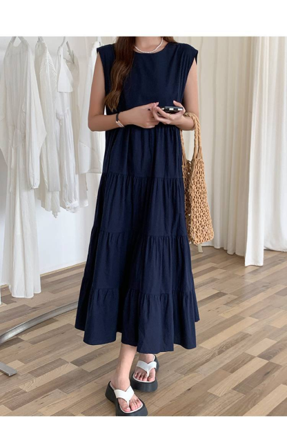 ワンピース ティアード ワンピース ノースリーブ 夏 レディース ふんわり ワンピース 無袖 ロング丈 ティアード ガーリー ヴィンテージ ゆったり 大きいサイズ 体型カバー シンプル リゾート 旅行 ビーチ