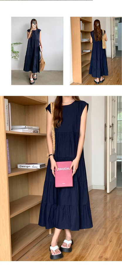 ワンピース ティアード ワンピース ノースリーブ 夏 レディース ふんわり ワンピース 無袖 ロング丈 ティアード ガーリー ヴィンテージ ゆったり 大きいサイズ 体型カバー シンプル リゾート 旅行 ビーチ