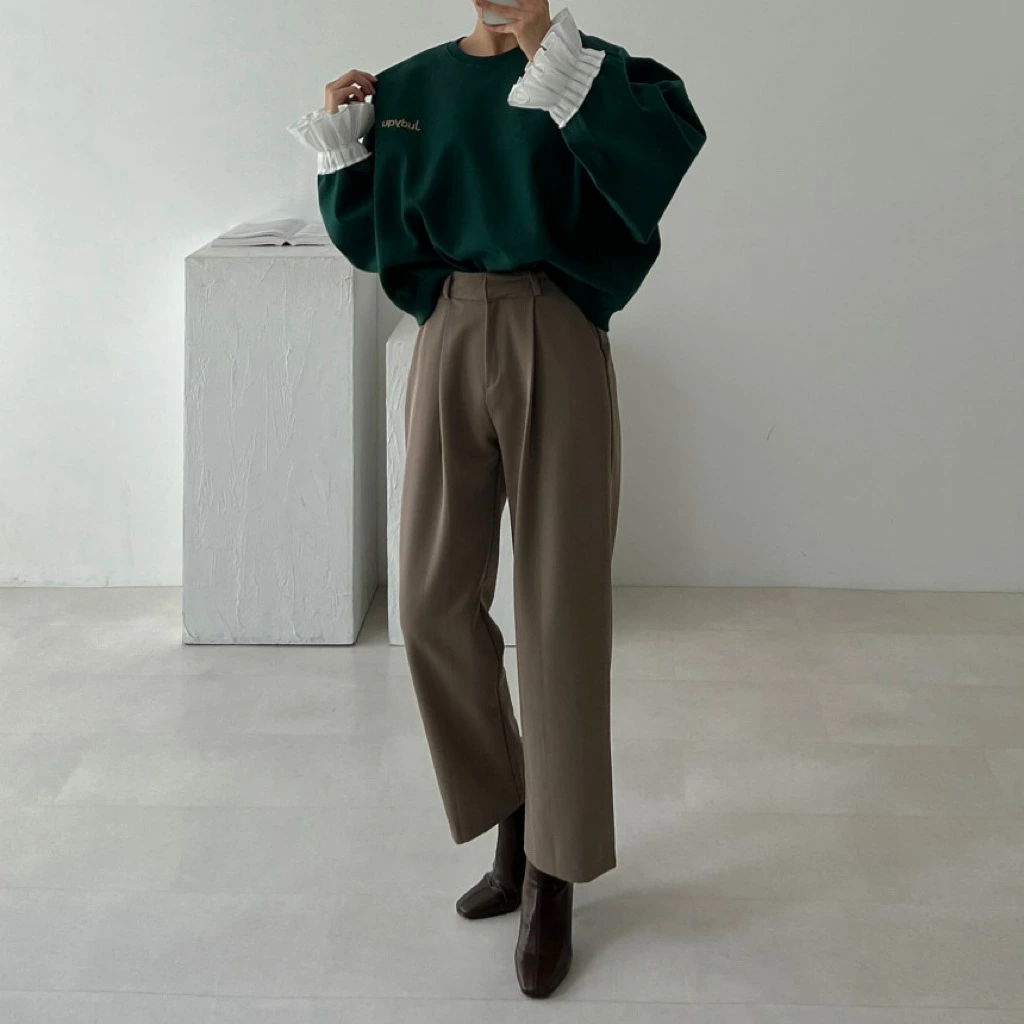 トレーナー レディース 秋 春 長袖 トップス 重ね着 トレーナー 異素材切り替え フリル袖 無地 シンプル ゆったり カジュアル ボリューム袖 大きいサイズ ゆるっと 着瘦せ お洒落 トレンド 着回し抜群