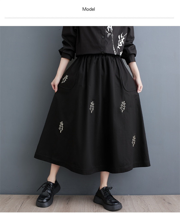 <br>スカート ロング レディース 黒 大きいサイズ バルーンスカート フレアスカート 刺繍 ツリー ボトムス 厚手 秋 春物 ロングスカート ミモレ丈 シンプル きれいめ 大人 ブラック カジュアル ウェストゴム 大人可愛い 日常 通勤 送料無料 ティアード