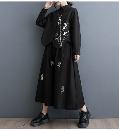 <br>スカート ロング レディース 黒 大きいサイズ バルーンスカート フレアスカート 刺繍 ツリー ボトムス 厚手 秋 春物 ロングスカート ミモレ丈 シンプル きれいめ 大人 ブラック カジュアル ウェストゴム 大人可愛い 日常 通勤 送料無料 ティアード