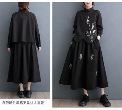 <br>スカート ロング レディース 黒 大きいサイズ バルーンスカート フレアスカート 刺繍 ツリー ボトムス 厚手 秋 春物 ロングスカート ミモレ丈 シンプル きれいめ 大人 ブラック カジュアル ウェストゴム 大人可愛い 日常 通勤 送料無料 ティアード