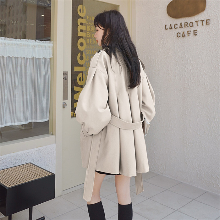 <br>トレンチコート レディース ミドル丈 ぽわん袖 バックプリーツ 厚手 aライン ベルト付き ダブルボタン 無地 おしゃれ 春秋 アウター スプリングコート 就活 ビジネス