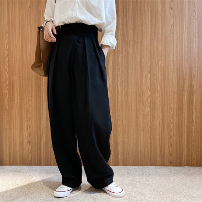 <br>タックワイドパンツ レディース ボトムス 春 夏 イージーパンツ ワイドパンツ マジックテープ タック スラックス 美シルエット オリジナル タックパンツ ハイウエスト ロング