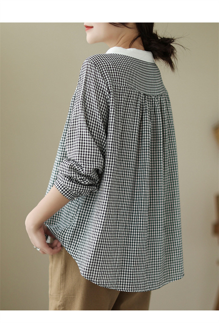 シャツ レディース 長袖 麻 白 おしゃれ 春 チェック 春秋 きれいめ 長袖シャツ ブラウス トップス シャツブラウス 体型カバー ゆったり 前開き 送料無料 柔らか 秋冬 ビッグシルエット 通勤 OL 大人可愛い エレガント 上品 上質 面接 入園式 卒業式 忘年会