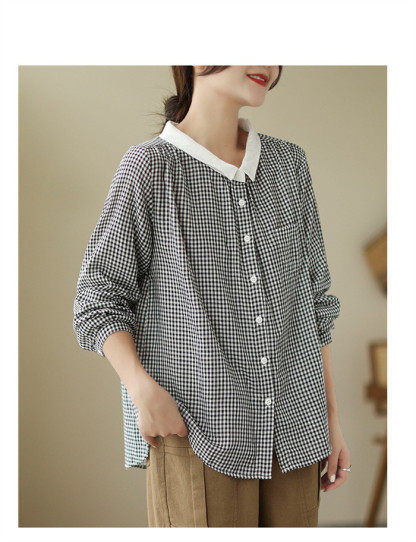 シャツ レディース 長袖 麻 白 おしゃれ 春 チェック 春秋 きれいめ 長袖シャツ ブラウス トップス シャツブラウス 体型カバー ゆったり 前開き 送料無料 柔らか 秋冬 ビッグシルエット 通勤 OL 大人可愛い エレガント 上品 上質 面接 入園式 卒業式 忘年会