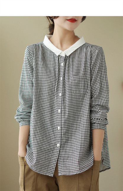 シャツ レディース 長袖 麻 白 おしゃれ 春 チェック 春秋 きれいめ 長袖シャツ ブラウス トップス シャツブラウス 体型カバー ゆったり 前開き 送料無料 柔らか 秋冬 ビッグシルエット 通勤 OL 大人可愛い エレガント 上品 上質 面接 入園式 卒業式 忘年会