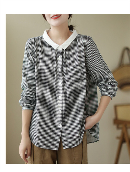 シャツ レディース 長袖 麻 白 おしゃれ 春 チェック 春秋 きれいめ 長袖シャツ ブラウス トップス シャツブラウス 体型カバー ゆったり 前開き 送料無料 柔らか 秋冬 ビッグシルエット 通勤 OL 大人可愛い エレガント 上品 上質 面接 入園式 卒業式 忘年会