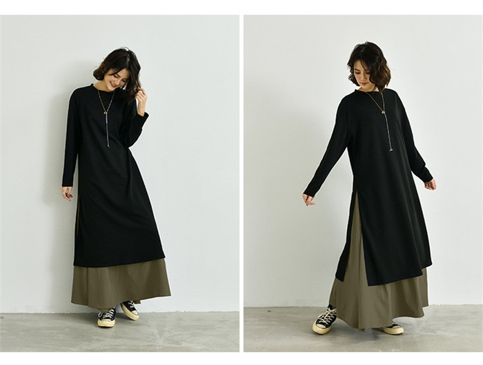 <br>ロングワンピース 春 ロングスカート 長袖 大きいサイズ ２点セット 春夏 ロング丈 レディース ゆるっと マキシワンピース 30代 40代 ゆったり 体型カバー ビッグシルエット サイドスリット