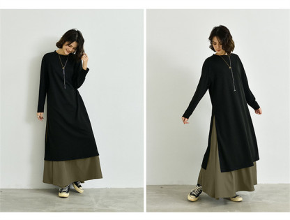 <br>ロングワンピース 春 ロングスカート 長袖 大きいサイズ ２点セット 春夏 ロング丈 レディース ゆるっと マキシワンピース 30代 40代 ゆったり 体型カバー ビッグシルエット サイドスリット