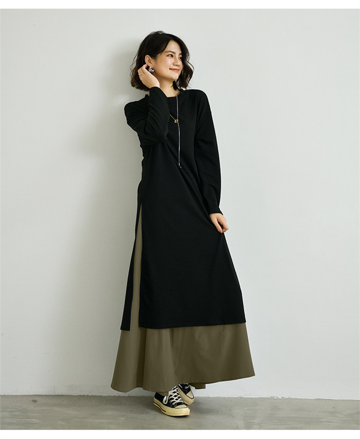 <br>ロングワンピース 春 ロングスカート 長袖 大きいサイズ ２点セット 春夏 ロング丈 レディース ゆるっと マキシワンピース 30代 40代 ゆったり 体型カバー ビッグシルエット サイドスリット