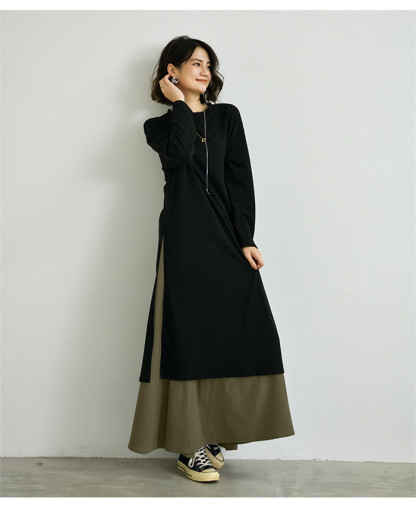 <br>ロングワンピース 春 ロングスカート 長袖 大きいサイズ ２点セット 春夏 ロング丈 レディース ゆるっと マキシワンピース 30代 40代 ゆったり 体型カバー ビッグシルエット サイドスリット