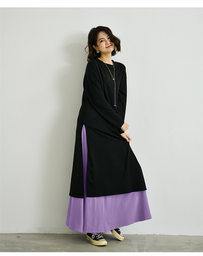 <br>ロングワンピース 春 ロングスカート 長袖 大きいサイズ ２点セット 春夏 ロング丈 レディース ゆるっと マキシワンピース 30代 40代 ゆったり 体型カバー ビッグシルエット サイドスリット