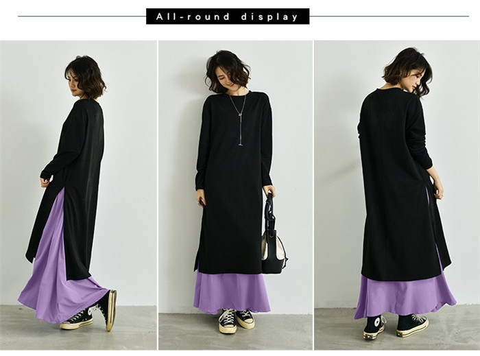 <br>ロングワンピース 春 ロングスカート 長袖 大きいサイズ ２点セット 春夏 ロング丈 レディース ゆるっと マキシワンピース 30代 40代 ゆったり 体型カバー ビッグシルエット サイドスリット