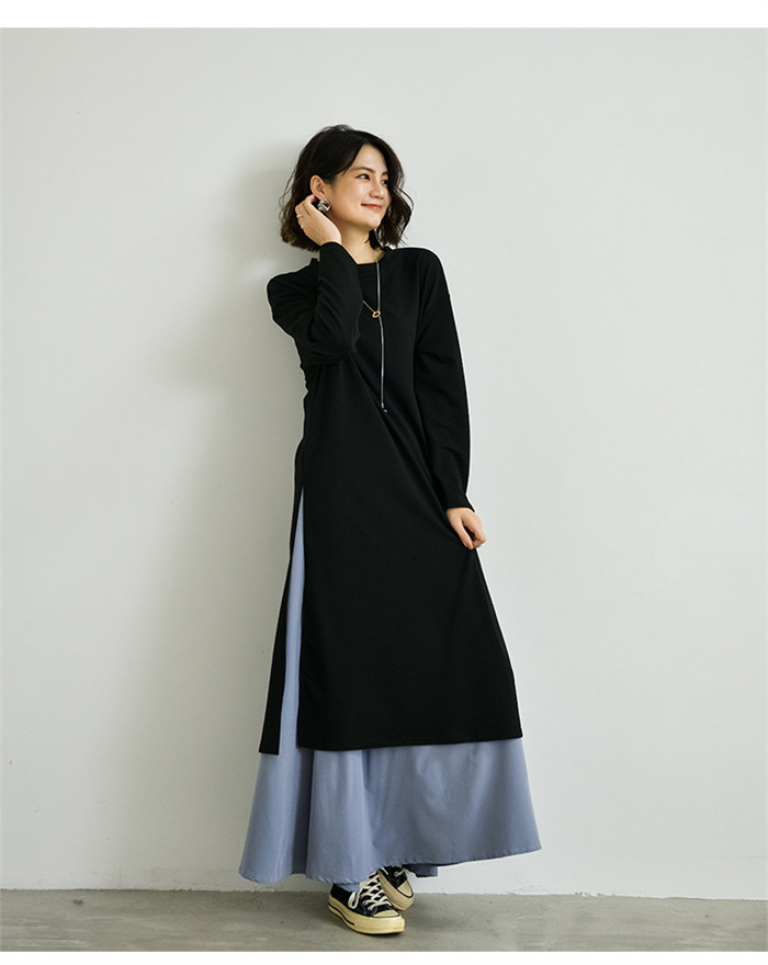 <br>ロングワンピース 春 ロングスカート 長袖 大きいサイズ ２点セット 春夏 ロング丈 レディース ゆるっと マキシワンピース 30代 40代 ゆったり 体型カバー ビッグシルエット サイドスリット