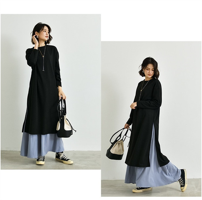 <br>ロングワンピース 春 ロングスカート 長袖 大きいサイズ ２点セット 春夏 ロング丈 レディース ゆるっと マキシワンピース 30代 40代 ゆったり 体型カバー ビッグシルエット サイドスリット