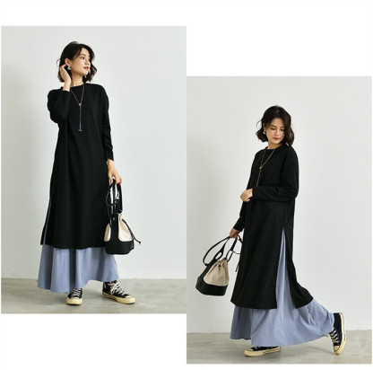 <br>ロングワンピース 春 ロングスカート 長袖 大きいサイズ ２点セット 春夏 ロング丈 レディース ゆるっと マキシワンピース 30代 40代 ゆったり 体型カバー ビッグシルエット サイドスリット