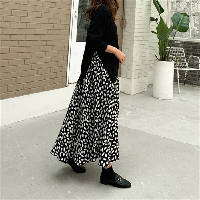 <br>ロングワンピース 秋冬 きれいめ フォーマル 大きいサイズ ニット ロング丈 ワンピース レディース 長袖 黒 花柄 総柄 異素材 切替え 着瘦せ 通勤 レイヤード風 おしゃれ ゆったり ブラック 柔らか コーデ 着まわし 大人可愛い 冬 送料無料 カジュアル 上品 ゆったり