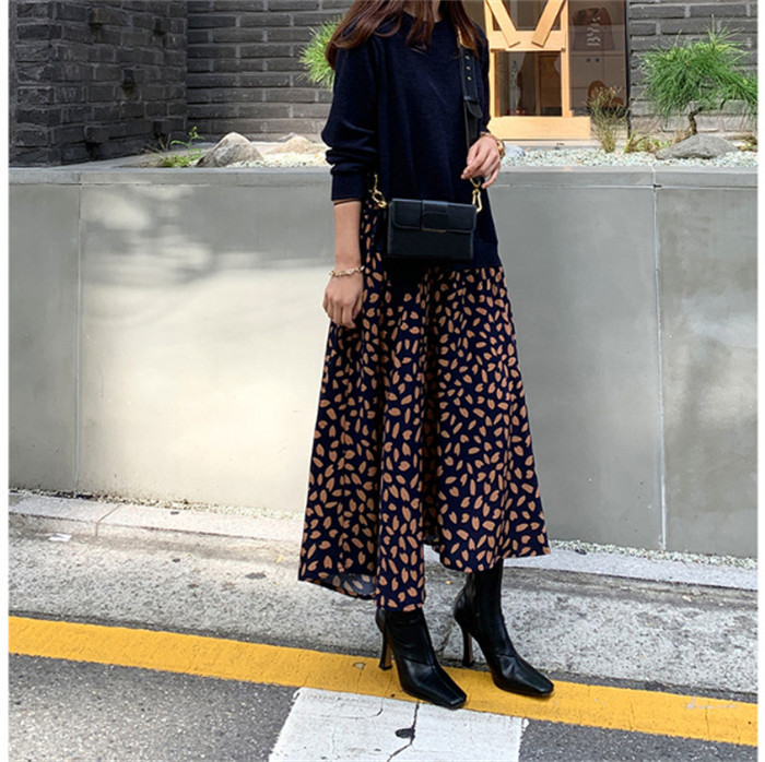 <br>ロングワンピース 秋冬 きれいめ フォーマル 大きいサイズ ニット ロング丈 ワンピース レディース 長袖 黒 花柄 総柄 異素材 切替え 着瘦せ 通勤 レイヤード風 おしゃれ ゆったり ブラック 柔らか コーデ 着まわし 大人可愛い 冬 送料無料 カジュアル 上品 ゆったり