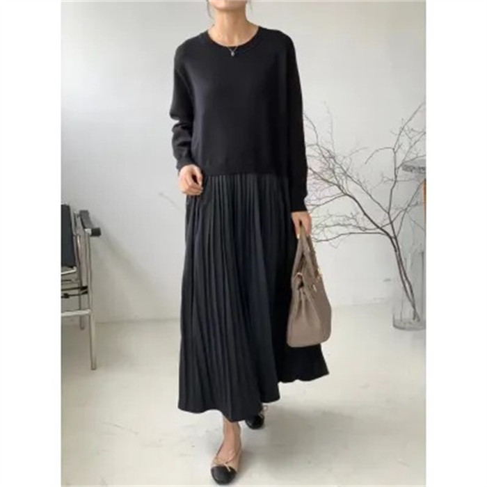 <br>ワンピース 秋冬 きれいめ フォーマル 大きいサイズ ニット ロングワンピース レディース 長袖 ロング丈 黒 ニットワンピース 異素材 切替 着瘦せ 通勤 レイヤード おしゃれ チェック柄 ブラック 着まわし 大人 送料無料 カジュアル 上品 ゆったり