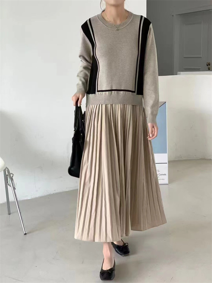 <br>ワンピース 秋冬 きれいめ フォーマル 大きいサイズ ニット ロングワンピース レディース 長袖 ロング丈 黒 ニットワンピース 異素材 切替 着瘦せ 通勤 レイヤード おしゃれ チェック柄 ブラック 着まわし 大人 送料無料 カジュアル 上品 ゆったり