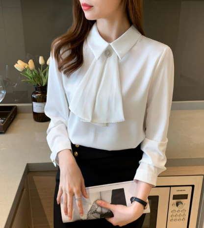 ボウタイブラウス ボウタイシャツ オフィス セレモニー シャツ ボウタイ レディース トップス 長袖 大人 可愛い おしゃれ ブラウス フォーマル シフォン 高級感 ゴージャス 上品 シフォンシャツ 卒園式 入園式 入学式 卒業 結婚式 二次会 50代 40代 30代 仕事 ホワイト
