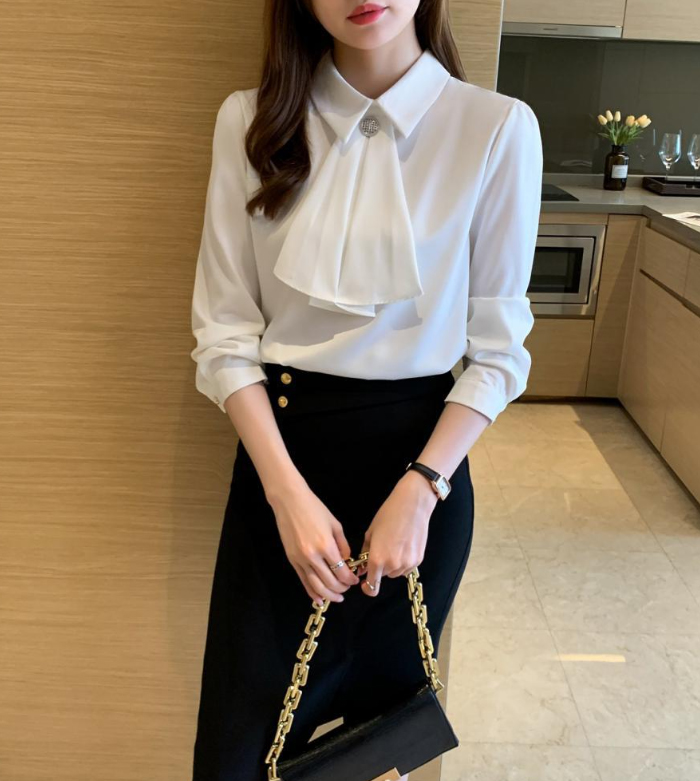 ボウタイブラウス ボウタイシャツ オフィス セレモニー シャツ ボウタイ レディース トップス 長袖 大人 可愛い おしゃれ ブラウス フォーマル シフォン 高級感 ゴージャス 上品 シフォンシャツ 卒園式 入園式 入学式 卒業 結婚式 二次会 50代 40代 30代 仕事 ホワイト