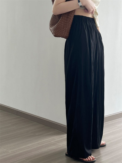 ワイドパンツ レディース イージーパンツ ひんやり 涼しい 薄手 UVカット ガウチョパンツ ロング 加工 接触冷感 さらさら ワイド ガウチョ ボトムス ウエストゴム 大きいサイズ ゆったり クール 春夏 体型カバー 脚長 着痩せ 送料無料