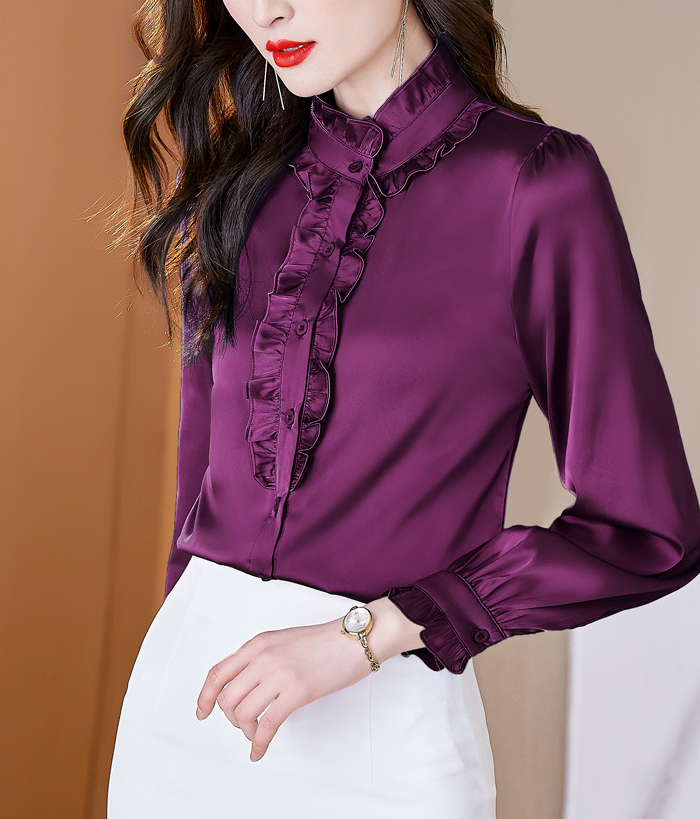 フォーマルシャツ 長袖 サテン フリル レディース トップス 大人 可愛い おしゃれ オフィス セレモニー ブラウス フォーマル 光沢感 高級感 ゴージャス 上品 小顔効果 卒園式 入園式 入学式 卒業 結婚式 二次会 50代 40代 30代 仕事 ホワイト 大きいサイズ 2L 3L 4L