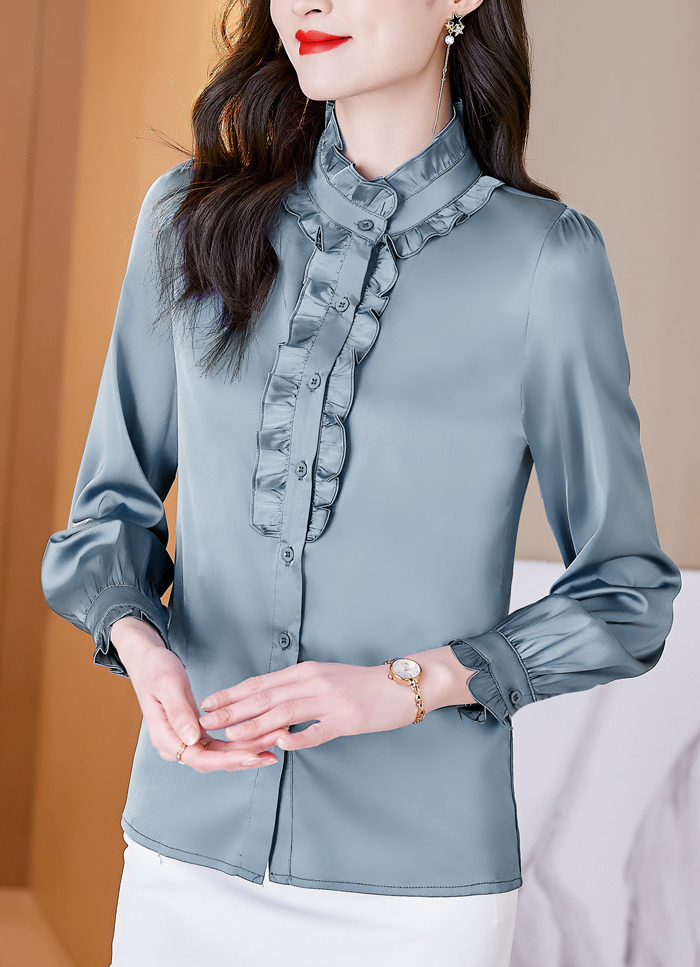 フォーマルシャツ 長袖 サテン フリル レディース トップス 大人 可愛い おしゃれ オフィス セレモニー ブラウス フォーマル 光沢感 高級感 ゴージャス 上品 小顔効果 卒園式 入園式 入学式 卒業 結婚式 二次会 50代 40代 30代 仕事 ホワイト 大きいサイズ 2L 3L 4L