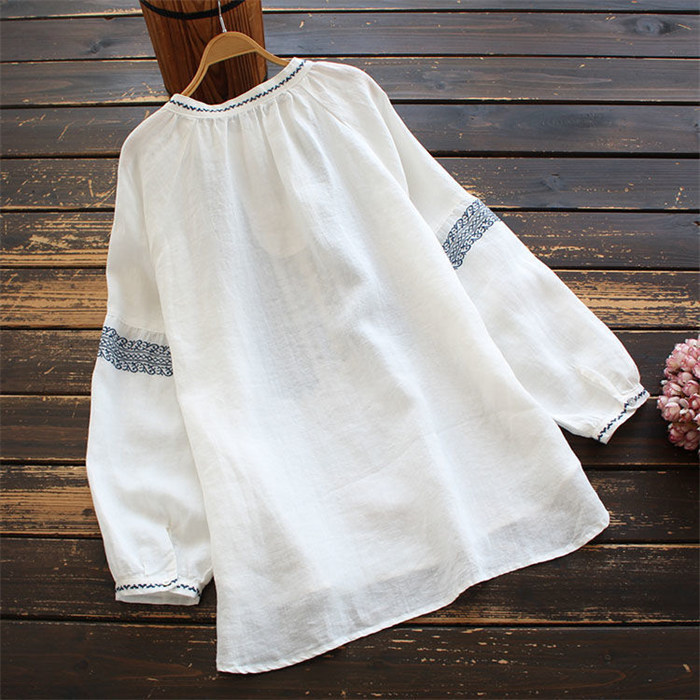 <br>ブラウス シャツ シャツブラウス レディース 長袖 麻風 白 おしゃれ 春 刺繍 綿混 ぽわん袖 春秋 きれいめ 長袖シャツ トップス 体型カバー ゆったり 前開き 送料無料 柔らか ビッグシルエット 通勤 OL 大人可愛い エレガント 入園式 卒業式